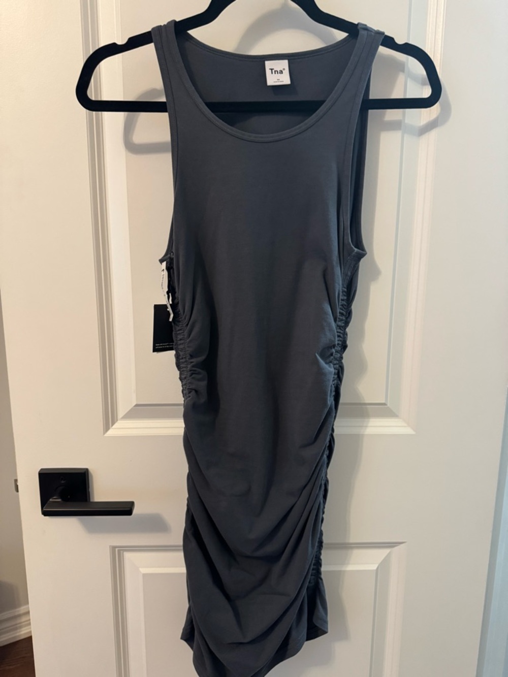 Malibu Sleeveless Ruched Mini Dress in Charcoal Gray